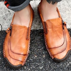 Men’s Hand Stitching Zipper Slip-Ons Leather Loafers size US 10